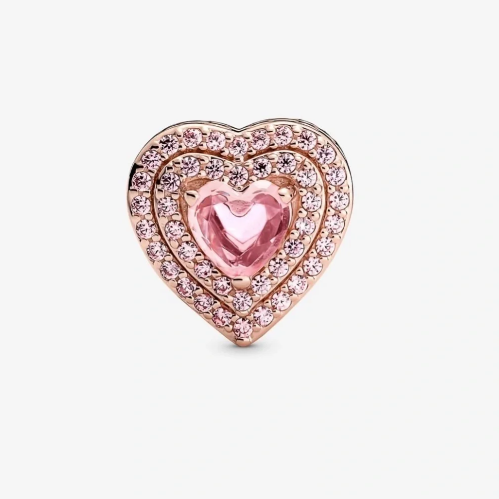 NWT Pandora Sparkling Levelled Heart Charm Rose Gold and Pink Zirconia - Picture 1 of 5
